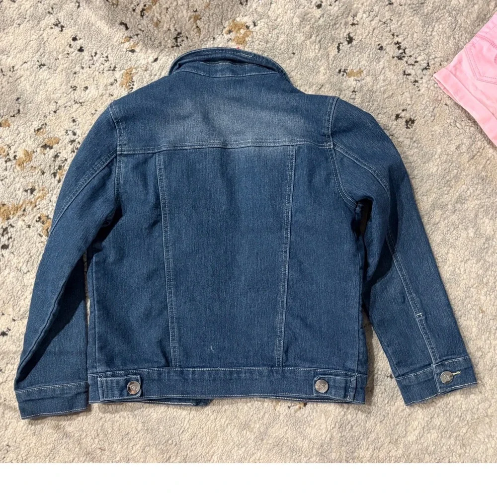 Pink Latte Girls Blue Denim Trucker Jacket Medium 8/10 Medium Wash Heart Buttons